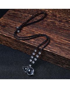 Buddha Stones Natural Clear Quartz Gourd Protection Beads Rope Necklace - Black Rope