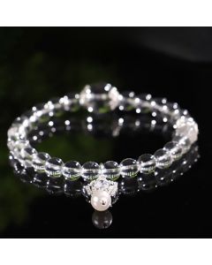 Buddha Stones Natural Clear Quartz Pearl Clarity Bracelet - Double Wrap Clear Quartz(Wrist Circumference:14–15 cm)