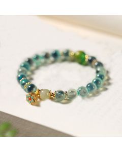 Buddha Stones Natural Colorful Candy Agate Golden Lotus Pod Healing Bracelet - Red Candy Agate(Wrist Circumference: 14-15cm)