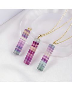 Buddha Stones Natural Colorful Fluorite Cylindrical Protection Necklace Pendant - Natural Fluorite(Color Shape and Size May vary)