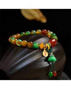 Buddha Stones Natural Colorful Peacock Agate Chalcedony Ruyi As One Wishes Charm Courage Bracelet - Peacock Agate(Wrist Circumference 14-16cm)