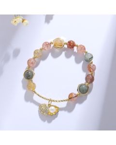 Buddha Stones Natural Colorful Rutilated Quartz Shell Protection Bead Bracelet - Red Rutilated Quartz