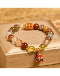 Buddha Stones Natural Colorful Rutilated Quartz Yin Yang Protection Bracelet - Rutilated Quartz(Wrist Circumference 14-16cm)