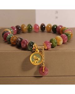 Buddha Stones Natural Colorful Tourmaline Cute Rabbit Charm Positive Bracelet - Tourmaline(Positive♥Love)(Wrist Circumference 14-16cm)