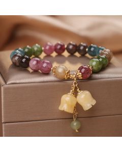 Buddha Stones Natural Colorful Tourmaline Flower Bead Love Bracelet - Tourmaline&Two Bead Charm