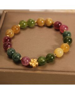 Buddha Stones Natural Colorful Tourmaline Golden Flower Positive Bracelet - Tourmaline(Positive♥Love)(Wrist Circumference 14-16cm)