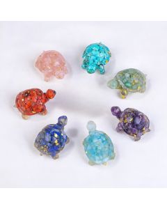 Buddha Stones Natural Crystal Gravel Drip Resin Small Turtle Decoration Statue - Strawberry Quartz(27*50mm)