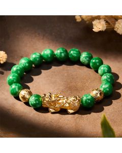 Buddha Stones Natural Cyan Jade Beaded PiXiu Protection Bracelet - Cyan Jade(Calm♥Harmony)