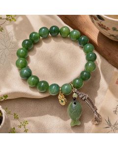 Buddha Stones Natural Cyan Jade Koi Fish Gourd Prosperity Bracelet - Cyan Jade(Wrist Circumference: 6.3–6.7 in / 16–17 cm)