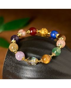 Buddha Stones Natural Dunhuang Colorful Beads Amethyst Lazurite Lapis Lazuli Balance Bracelet - Amethyst(Wrist Circumference: 14-16cm)