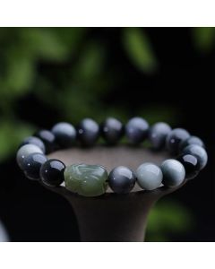 Buddha Stones Natural Eagle's Eye Stone Hetian Jade Pixiu Confidence Bracelet - 10mm Eagle's Eye Stone(Wrist Circumference: 14-16cm)
