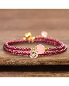 Buddha Stones Natural Flower Garnet Pink Crystal Calm Double Wrap Bracelet - Garnet(Wrist Circumference:15-16cm)
