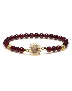 Buddha Stones Natural Garnet Flower Zircon Bead Protection Bracelet - 6mm Garnet(Wrist Circumference 14-16cm)