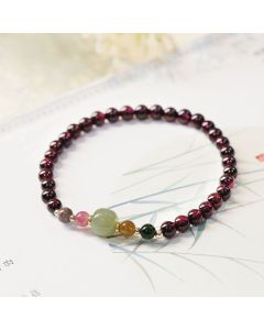 Buddha Stones Natural Garnet Hetian Jade Tourmaline Bead Passion Bracelet - Garnet(Wrist Circumference 14-16cm)