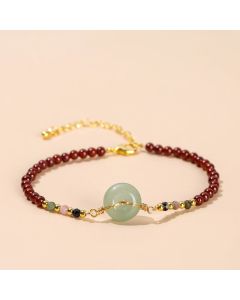 Buddha Stones Natural Garnet Peace Buckle Bead Calm Bracelet - Garnet(Purification♥Protection)