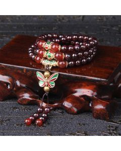 Buddha Stones Natural Garnet Red Agate Colorful Butterfly Purification Calm Multi-layer Bracelet - Garnet & Red Agate(Wrist Circumference: 14-18cm)