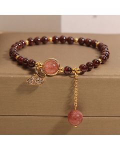 Buddha Stones Natural Garnet Strawberry Quartz Butterfly Protection Bracelet - Garnet(Wrist Circumference 14-16cm)
