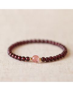 Buddha Stones Natural Garnet Strawberry Quartz Calm Bracelet - Three Strawberry Quartz&Garnet / 18cm