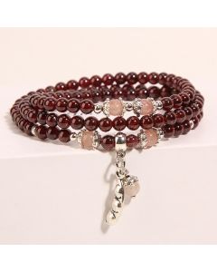 Buddha Stones Natural Garnet Strawberry Quartz Green Beans PiXiu Protection Triple Wrap Bracelet - Garnet&PiXiu