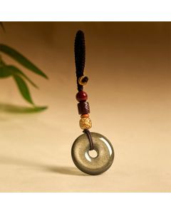 Buddha Stones Natural Gold Sheen Obsidian Peace Buckle Strengthen Key Chain - Gold Sheen Obsidian