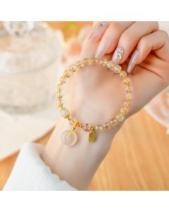 Buddha Stones Natural Golden Rutilated Quartz Fu Character Peace Buckle Charm Wealth Bracelet - Rutilated Quartz(Auspiciousness♥Courage)(Wrist Circumference 14-16cm)