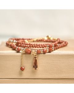 Buddha Stones Natural 2mm Goldstone Beads Positive Multi Layer Bracelet - Goldstone(Wrist Circumference: 15-21cm)