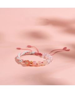 Buddha Stones Natural Gradient Agate Reincarnation Knot Peach Blossom Wealth Luck Handmade String Bracelet - Pink Rope(Wrist Circumference 15-18cm)