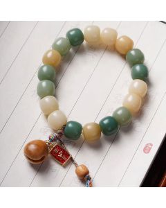Buddha Stones Natural Gradient Bodhi Seed Wisdom Wooden Fish Drum Charm Bracelet - Bodhi Seed(Wisdom♥Wake Up)(Wrist Circumference 14-16cm)