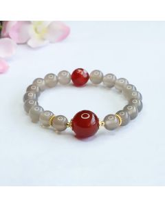 Buddha Stones Natural Gray Chalcedony Red Agate Harmony Bracelet - Gray Chalcedony