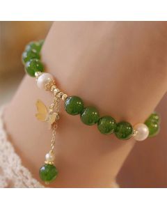 Buddha Stones Natural Green Chalcedony Pearl Butterfly Courage Strength Bracelet - Green Chalcedony(Strength♥Courage)(Wrist Circumference 14-16cm)