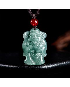Buddha Stones Natural Green Jade Chinese God of Wealth Caishen Ingot Abundance Necklace Pendant - Jade(Prosperity♥Abundance)