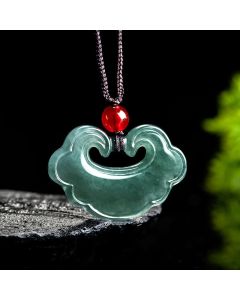 Buddha Stones Natural Green Jade Chinese Lock Charm Luck Necklace Pendant - Jade(Prosperity♥Abundance)