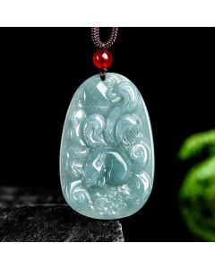Buddha Stones Natural Green Jade Nine Tailed Fox Flowers Luck Necklace Pendant - Jade(Prosperity♥Abundance)