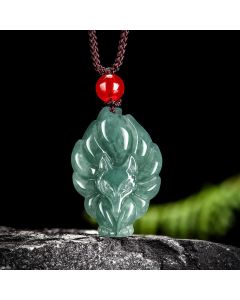 Buddha Stones Natural Green Jade Nine Tailed Fox Luck Necklace Pendant - Jade(Natural Jade, Color May Vary)