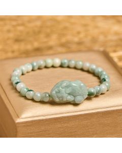 Buddha Stones Natural Green Jade PiXiu Carved Luck Bracelet - Jade(Wrist Circumference 14-16cm)