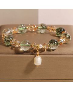 Buddha Stones Natural Green Phantom Pearl Gravel Crystal Stone Confidence Bracelet - Green Phantom(Wrist Circumference 14-16cm)