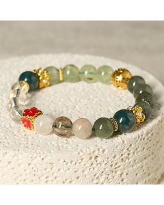 Buddha Stones Natural Green Phantom White Crystal Jade Beads Lucky Bracelet - Green Phantom(Wrist Circumference: 14-16cm)