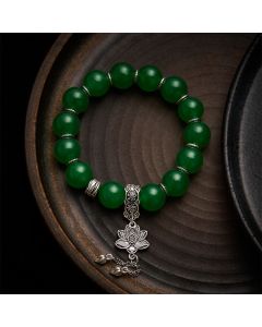 Buddha Stones Natural Green Quartzite Jade Beads Lotus Charm Protection Bracelet - Quartzite Jade(Wrist Circumference: 6.7–7.1 in / 17–18 cm)