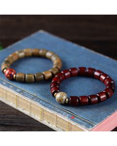 Buddha Stones Natural Green Sandalwood Small Leaf Red Sandalwood Lacquer Bead Peace Bracelet - Small Leaf Red Sandalwood(Balance♥Calm)(Wrist Circumference 14-17cm)