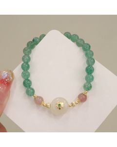 Buddha Stones Natural Green Strawberry Quartz Chalcedony Flower Gratitude Bracelet - Green Strawberry Quartz Chalcedony Flower