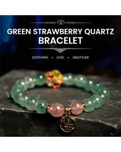 Buddha Stones Natural Green Strawberry Quartz Soothing Fu Character Bracelet - Green Strawberry Quartz(Wrist Circumference: 14-18cm)