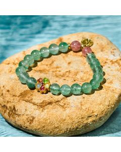 Buddha Stones Natural Green Strawberry Quartz Soothing Fu Character Bracelet - Green Strawberry Quartz(Wrist Circumference: 14-18cm)
