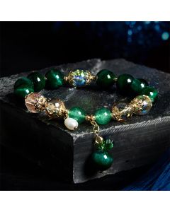Buddha Stones Natural Green Tiger Eye Beads Green Leaf Positive Bracelet - Green Tiger Eye(Wrist Circumference: 14-18cm)