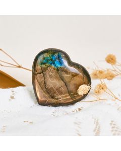 Buddha Stones Natural Heart Stone Labradorite Healing Cure Figurine Decoration - Heart / 4-5cm