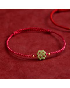 Buddha Stones Natural Hetian Cyan Jade Four-leaf Clover Luck Red Rope Bracelet - Cyan Jade(Wrist Circumference: 5.9–7.1 in / 15–18 cm)