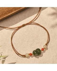 Buddha Stones Natural Hetian Jade Cat Hand-Woven Abundance Bracelet - Jade(Luck ♥ Harmony)