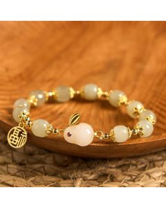 Buddha Stones Natural Hetian Jade Fu Character Fu Brand Rabbit Abundance Bracelet - Jade(Wrist Circumference15-16cm)