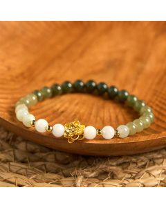 Buddha Stones Natural Hetian Jade Gradient Lotus Abundance Bracelet - Jade(Wrist Circumference15-16cm)