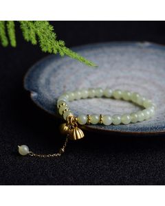 Buddha Stones Natural Hetian Jade Lotus Luck Bracelet - Hetian Jade(Wrist Circumference:16-17cm)