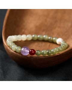Buddha Stones Natural Hetian Jade Luck Gradient Round Bead Bracelet - Hetian Jade(Wrist Circumference: 5.5–5.9 in/14–15 cm)